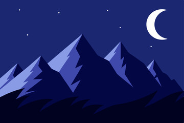 Obraz premium Moonlit winter landscape with a starry sky and dark forest silhouettes