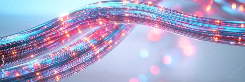 Poster abstract visualization of interconnected digital networks with glowing streams and cables