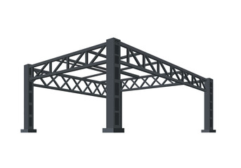 A gray metal truss structure stands against a white background