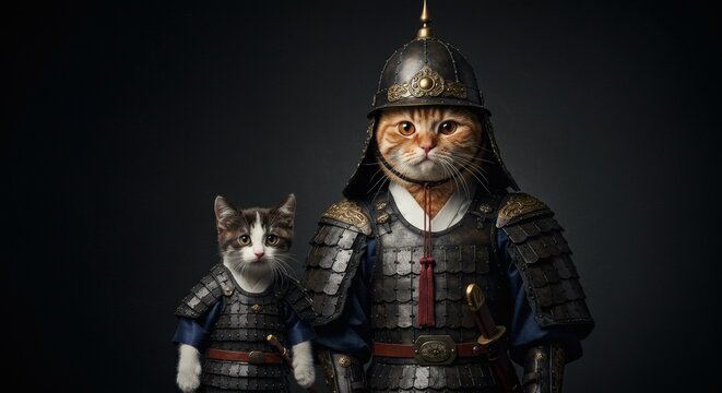 Cats in traditional Korean Joseon dynasty warrior armor