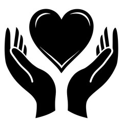 Obraz premium Hands holding heart love care support silhouette vector illustration