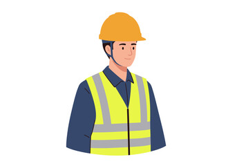 Cartoon illustration of a construction worker wearing safety gear and hardhat