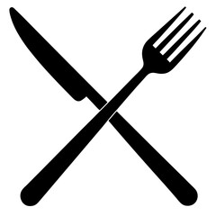 Crossed fork and knife kitchen utensil silhouette vector illustration