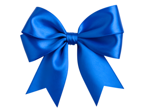 A vibrant blue satin bow elegantly tied, perfect for adding a touch of festive cheer to any design.