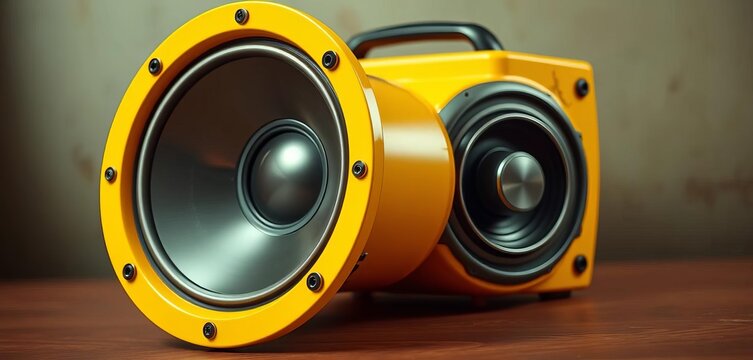 Vibrant yellow vintage loudspeaker, vector art Ideal for retail, online ads,  vector,  online
