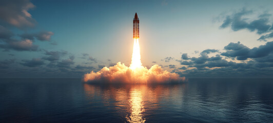 Obraz premium space shuttle launch at sea