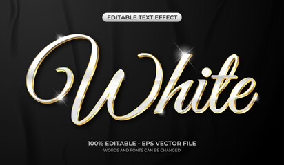 Realistic white and golden chrome text effect. 3D luxury glossy silver metallic text effect