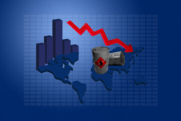 Composite sketch image design trend artwork collage of graphics arrow down trader world map energy...