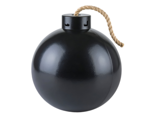 A classic black spherical bomb with a visible fuse embodies concepts of threat, power, and urgency.