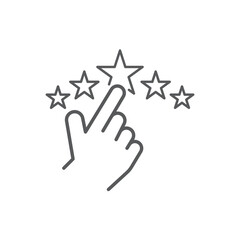 Line style icon of a hand touching a star, representing rating, review, favorite selection, or quality feedback