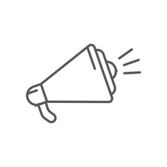 Line style icon of a megaphone, representing announcement, marketing, public speaking, or important promotion