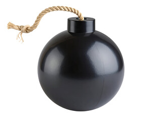 A traditional black spherical bomb with a long, braided fuse symbolizing imminent danger.