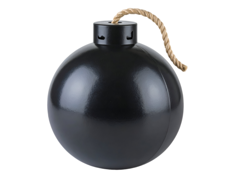 A classic black spherical bomb with a visible fuse embodies concepts of threat, power, and urgency.