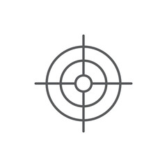 Line style icon of a crosshair target, representing precision, focus, goal, objective, and aim