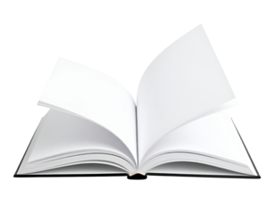 A pristine open book with fluttering pages awaits fresh narratives and boundless imagination.