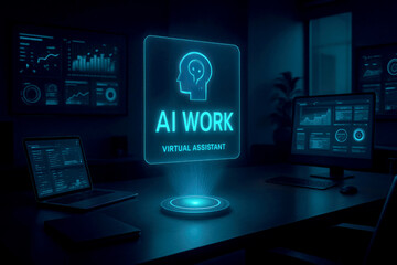 Fototapeta premium Futuristic ai office virtual assistant hologram displaying data artificial intelligence