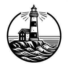 Lighthouse on Cliff SVG Line Art