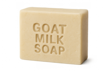 Single bar of creamy goat milk soap isolated on a transparent background, perfect for showcasing natural skincare products