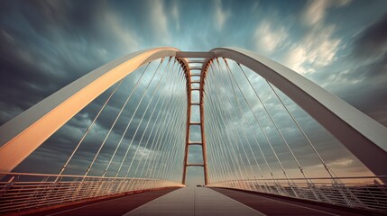 Obraz premium Majestic Bridge Arched Gracefully Against Dramatic Cloudy Sky Evoking Feelings of Adventure and Wonder