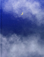 moon and clouds night watercolor painting background