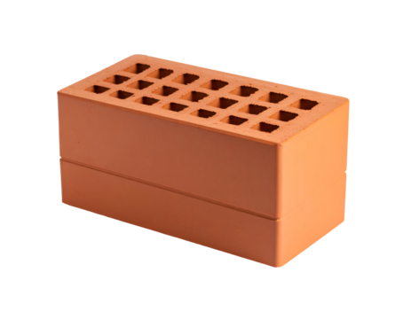 Building block of progress: a pristine terracotta brick with precise holes for sturdy construction.
