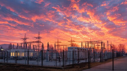 Fototapeta premium Vibrant Red Sky at Dusk with Fiery Hues and Dramatic Clouds Creating a Breathtaking Evening View