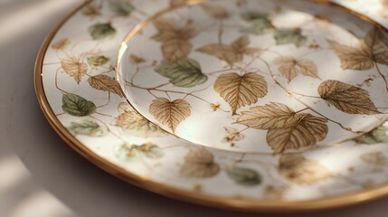 Elegant leaf pattern plates fine china tableware vintage kitchen decor home dining table setting aesthetic