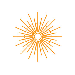 Minimalist vector sun with geometric burst rays in radial symmetry, line art style on white background in Adobe Illustrator Artwork