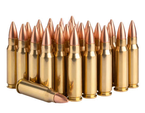 A powerful display of gleaming rifle ammunition stands ready for precision and defense