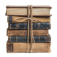 Stack of antique books tied with twine aged leather covers old paper pages knowledge history literature