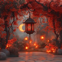 Mystical lantern garden at night