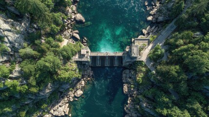 Majestic Bridge Spanning Tranquil River with Cascading Waterfall Surrounded by Lush Greenery and Nature