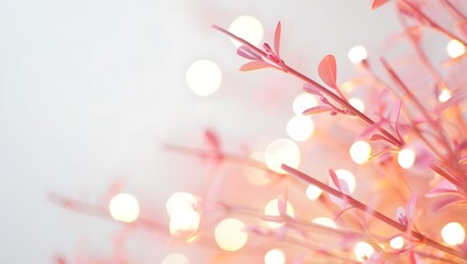 Delicate pink branches with soft glowing lights delicate leaves