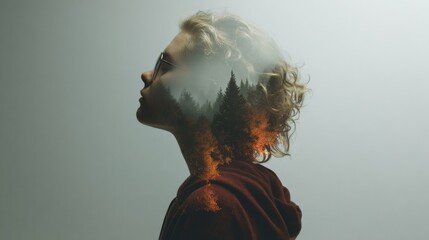 Enchanting Woman with Lush Forest Hair Surrounded by Nature Evoking Serenity and Whimsy in Wilderness