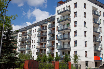 Modern Apartment Building Exterior House. Balcony windows