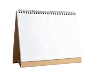 A versatile blank desk calendar with a sturdy cardboard stand offers ample space for custom messages and branding.