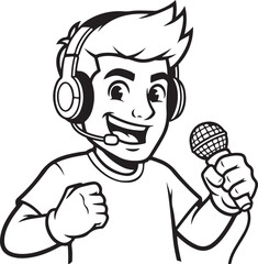 Content Creator Character Logo – Black and White Cartoon Sketch