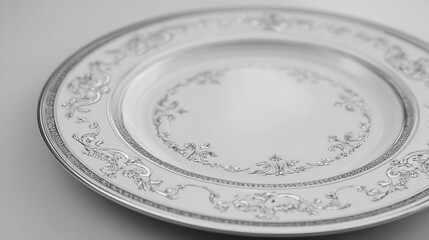 Explore elegant silver plate with intricate design for table setting and formal dining experience today