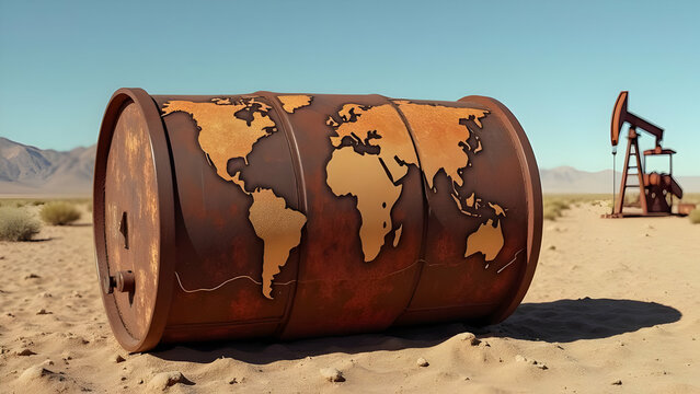 World Map Etched on Rusty Barrel Graph