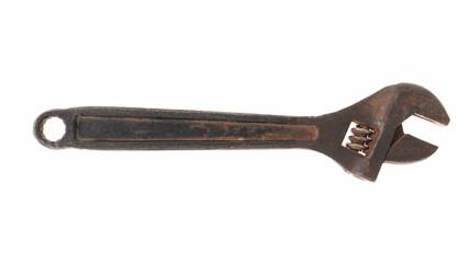 Adjustable wrench on plain white background