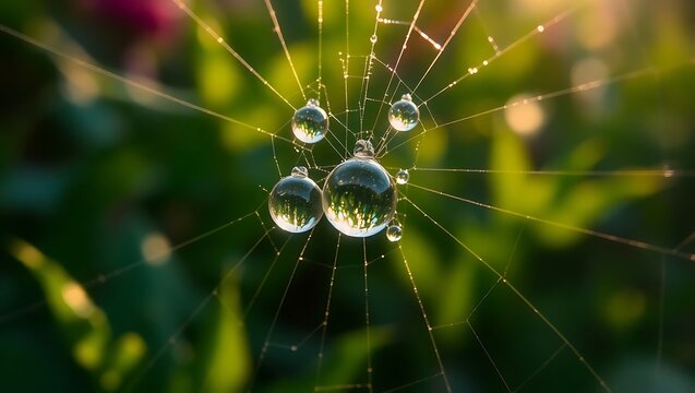 Morning Dew Drops on Spiderweb Nature's Tiny Jewels
