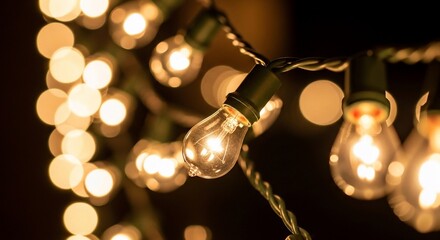 String lights glowing warm light bulbs festive decoration party lighting celebration holiday christmas lights