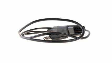 USB cable coiled on a white background