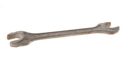 Common steel wrench on a white background
