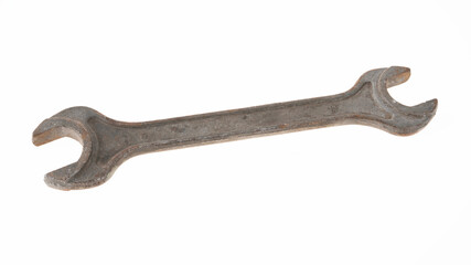 Vintage wrench on a clean white background