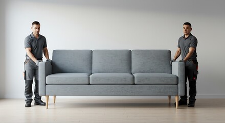 Furniture Store Workers Delivering Sofa – Upholstery, Repair & Relocation Service at Home.