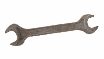 Old wrench on white background