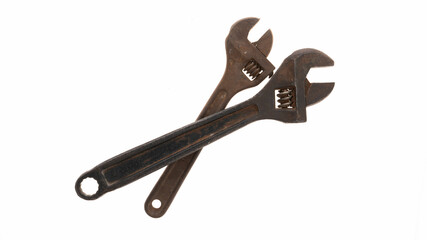 Two adjustable wrenches on white