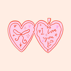Love You Locket Girly Aesthetic Illustration Pink Color With Bow Coquettecore Style Romantic Positive Style Clip-art Beautiful Flat Sticker