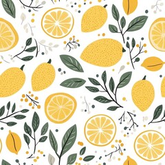 Vibrant lemon-themed seamless pattern wallpaper for eco-friendly gift wrap ideal for home decor nature-inspired flat style design